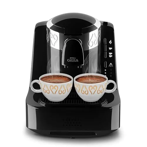 Arzum Okka Türkische Kaffeemaschine, Kompaktes, Überlaufschutz-Sensor, Leicht zu reinigen, Energieeffiziente Leistung, Perfekt für Liebhaber traditionellen Kaffees, 2 Kaffeemaschinen, Schwarz-Silber