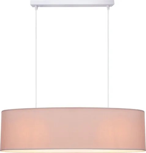 Pendelleuchte Wohnzimmer Stoffschirm Weiß Braun E27 70 cm - Moderne 2-flammige Hängelampe aus Stoff und Metall, ideal für Wohnzimmer und Esszimmer. Schafft eine warme Atmosphäre und ist für den Innenbereich geeignet.