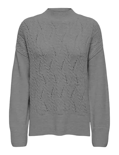 ONLY Damen ONLLEISE Freya LS HIGH Neck KNT Pullover, Medium Grey Melange, M