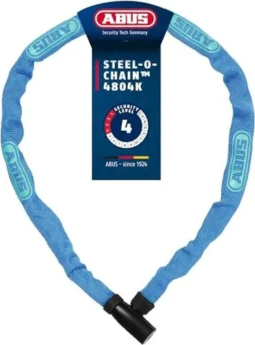 ABUS Kettenschloss Steel-O-Chain 4804K/75 blue - Fahrradschloss mit 4 mm starker Spezialstahlkette, ideal für günstige Zweiräder. Praktische Handhabung durch Klick-Verriegelung und Textilschlauch zum Schutz vor Lackschäden.