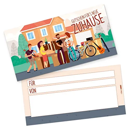 itenga Geschenkgutschein Geschenkkarte zum Ausfüllen I Motiv Umzug neues Zuhause Gutschein I 21,0 x 10,5 cm I Karte zum Ausfüllen