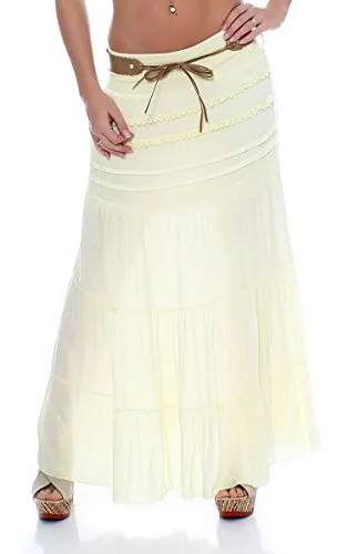 Malito Maxi Rock Damen – Eleganter Baumwollrock mit Strickmuster & Kunstleder Gürtel - Röcke für Damen, luftiger Sommerrock mit stylischem Gürtel und hohem Tragekomfort – ideal für jeden Anlass und in einheitlicher Größe 34-40.