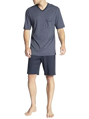 CALIDA Relax Streamline Kurz-Pyjama für Herren - Bequemer Kurz-Pyjama aus 100% Baumwolle mit V-Ausschnitt und stoffbezogenem Gummibund, ideal für entspannte Nächte.