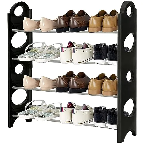 Retoo Schuhregal 4 Ebenen Edelstahl Schuh Organizer Schuhablage Ständer Leichtes Schuh Regale für Wohnzimmer Garderobe Flur und Schrank Aufbewahrungs-Organizer für Eingangsbereich 63x18x64cm