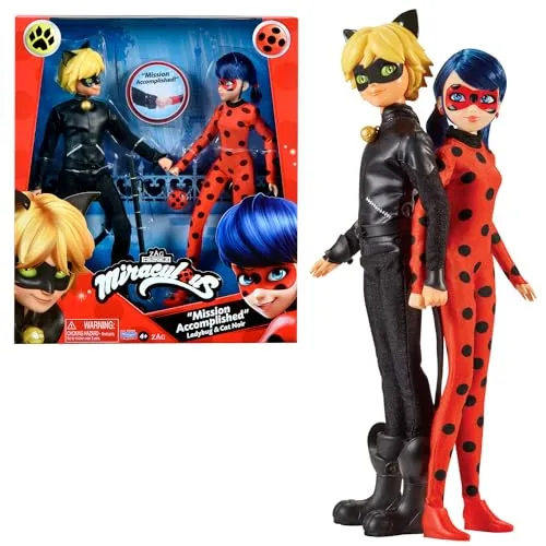 BANDAI Miraculous Ladybug - 2er Set 26 cm Gelenkpuppen, offizielle Lizenz mit Jo-Jo und Zauberstab für kreativen Spielspaß ab 4 Jahren