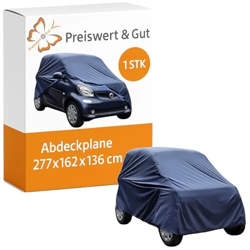 Preiswert&Gut Autoabdeckplane Winterfest für Kleinwagen - Komplette Abdeckungen außen – Ideal für Smart ForTwo, schützt vor Frost, Schnee und Schmutz, einfach in 5 Minuten montiert und wasserabweisend.