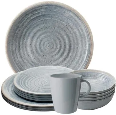 Sundream Geschirr-Set Mirage (16-tlg) - Leichtes und bruchsicheres Melamin-Geschirr-Set für Camping, ideal für Outdoor-Abenteuer. Hitzebeständige Becher bis 90 °C mit nostalgischem Vintage-Look.