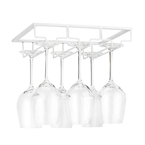FOMANSH Weinglashalter unter dem Schrank, Gläserhalterung für Weingläser Stielgläser, hängender Weinglasregal aus Metall, Gläser-Aufbewahrung für Küche, Bar und Restaurant, Weiß