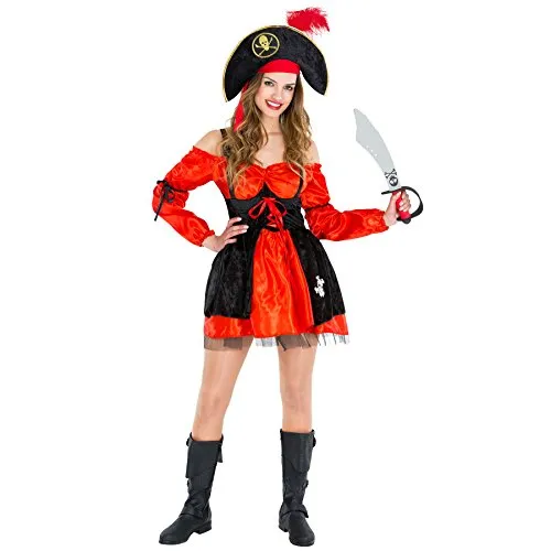tectake® Frauenkostüm Piratin Mia Stiefelriemen - Kostüme für jede Party, mit frechem Piraten-Look und edlen Details – perfekt für Karneval, Mottoparty oder Fasching!