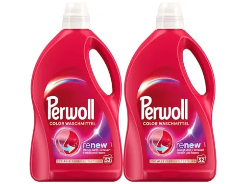 Perwoll Renew Color (2x52 Waschladungen), Color Waschmittel für farbige Wäsche, Feinwaschmittel stärkt die Fasern und verbessert die Farbintensität, intensive Frische