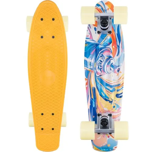KMX Klassisches Mini Cruiser Skateboard, Orange Graffiti 22 Zoll