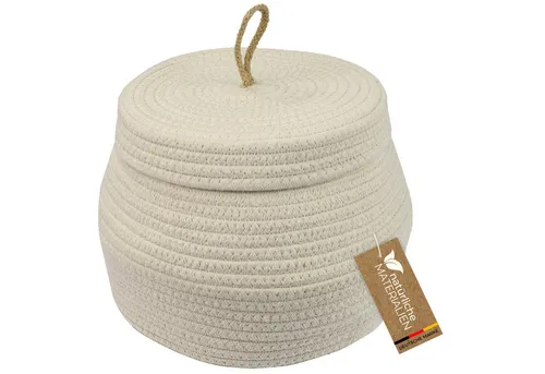 HMF Aufbewahrungskorb Aufbewahrungskorb Badezimmer rund, Korb mit Deckel aus Baumwolle, Hoch, 25,5 x 19 cm, Creme