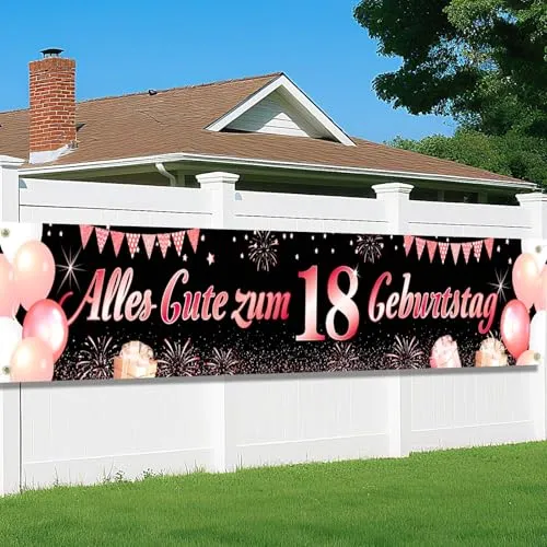 18. Geburtstag Dekoration Roségold Schwarz, 18 Geburtstag Mann Frau Deko, Hintergrund Banner, Happy 18th Birthday Banner, Geburtstagsbanner 18 Jahre, Geburtstagsfeier Deko 40 * 270cm