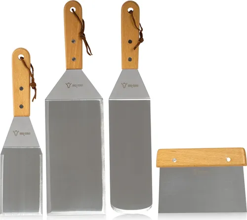 BBQ-Toro 4-teiliges Edelstahl Pfannenwender Set - Grillzubehör Set aus Edelstahl, leicht zu reinigen und langlebig. Ideal zum Wenden von Burgern, Steaks und Gemüse mit abgerundeten Kanten für mehr Sicherheit.