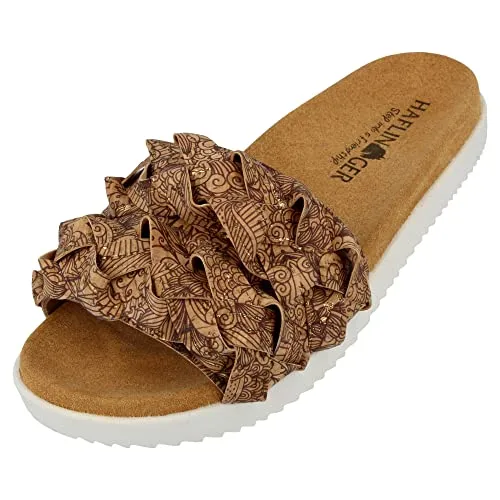 HAFLINGER Kreta Summer Slide vegane Pantolette Sandale Corkmulti Henna, Gr. 41 - Wanderschuhe mit anatomisch geformtem Fußbett für optimalen Halt, gelenkschonender Abrollzone und rutschfester TPR-Gummisohle. Ideal für Komfort und Fußgesundheit – 100% vegan!