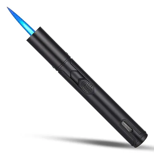 Zawaer Jetflamme Feuerzeug, Aufblasbares Sturmfeuerzeug, Winddichtes Jet-Kerzenfeuerzeug für Küche, Feuerwerk, Camping, Grillen, Kamin. Herrengeschenke (Verkauft ohne Butangas) (Schwarz)