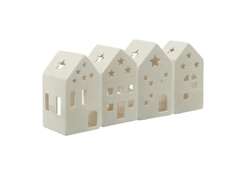 MARELIDA Teelichthalter Lichterdorf 4er Set - Teelichthalter aus weißem Porzellan, ideal für stimmungsvolle Beleuchtung und romantische Atmosphäre. Perfekt für Teelichter oder LED-Teelichter, zaubert ein magisches Schattenspiel in jedem Raum.
