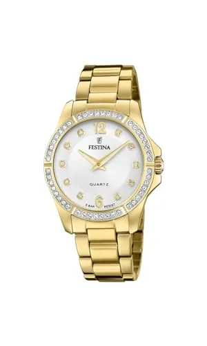 Festina Damen Analog Quarz Uhr F20596/1 - Elegante Damen Armbanduhr aus der Rainbow Kollektion mit funkelnden Zirkonia, 5 bar wasserdicht und ideal für den täglichen Gebrauch.