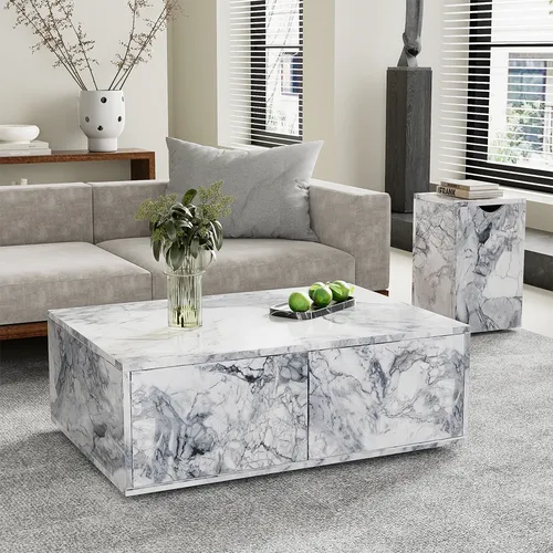 Modularer Couchtisch im Marmorlook – Beistelltisch Set für modernes Wohnen
