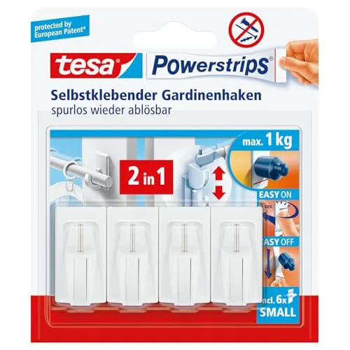 tesa Powerstrips Vario-Gardinenhaken in weiß von tesa