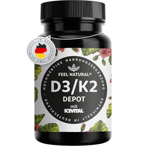 Vitamin D3 + K2 Depot - 180 Tabletten - Hochdosiert für starke Knochen - Vitamin D Präparate mit 5000 I.E. Vitamin D3 und 100 mcg K2VITAL pro Tablette. Unterstützt Knochen, Immunsystem und Muskeln. Langzeitversorgung mit nur 1 Tablette alle 5 Tage.
