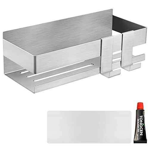 Xiumeso Duschablage Ohne Bohren, Duschregal Wandmontage Selbstklebend Edelstahl, Duschkorb mit 2 Haken, Geeignet für Badezimmer und Küche