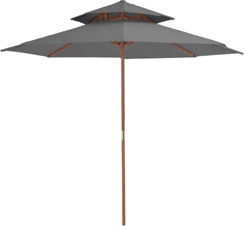 Eleganter Sonnenschirm mit Doppeldach und Holzstange 270 cm Anthrazit