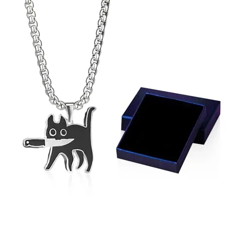 EHDWXVZM 1 Halskette Mit Schwarzer Messerkatze, 1 Schmuckschatulle, Halskette Mit Katzenanhänger, Personalisierte Halskette Aus Metall, Vielseitiges Modeaccessoire, Geschenk Für Katzenliebhaber