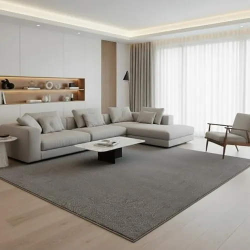 Fashion4Home Teppich Wohnzimmer – Hellgrau, Kurzflor 120x170 cm - Teppich für Wohnzimmer, Schlafzimmer und Büro, bietet modernen Komfort mit weichem, dichten Flor und ist pflegeleicht dank hochwertigem Polypropylen.