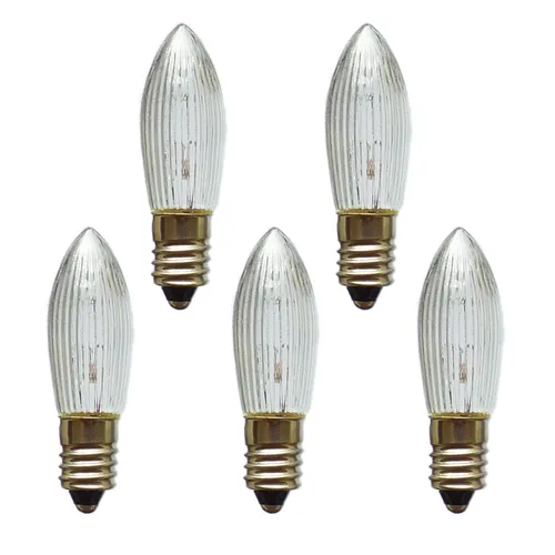 Erzgebirgslicht - AUSWAHL - 5x Topkerze Spitzkerze 12V 3W E10 für 20 Brennstellen Ersatzbirne Glühbirne Riffelkerze Glühlämpchen für Lichterketten und Schwibbogen (keine LED!)