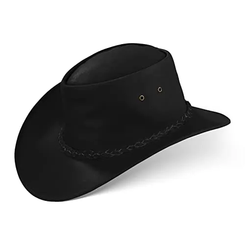 Black Forest Fox® Melbourne Western Cowboy Leder Wickel Hut Flex-Hat in Schwarz, XXL