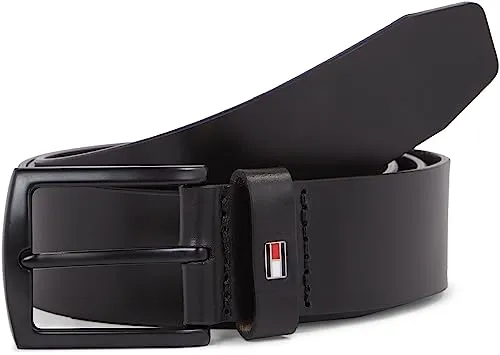 Tommy Hilfiger Herren Gürtel Denton Matte 3,5 cm Ledergürtel, Schwarz (Black) - Herren-Gürtel aus 100% hochwertigem Leder, 3,5 cm breit, mit praktischer quadratischer Dornschließe für individuellen Komfort. Ideal für elegante Anlässe oder den Alltag.