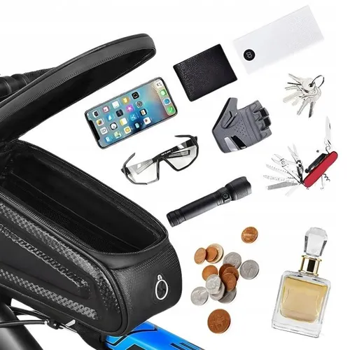 Fahrrad Rahmentasche wasserdicht mit Handyhalter, Fahrradtasche mit Touchfolie, 1 l, Oberrohrtasche Schwarz