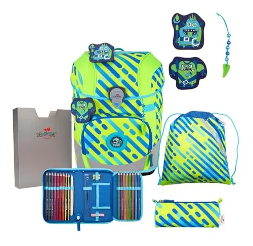 DERDIEDAS ERGOFLEX TINY EXCLUSIV NEON MONSTER Schulranzen Set - Schulranzen Set mit ergonomischem Design, ideal für kleine Schulanfänger und mit lebendigem Neon Monster-Motiv.