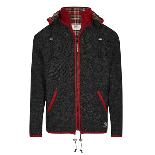 Schafwollstrickjacke 839 Baumwollfutter schwarz rot | Schafwolle | Strickjacke | Schafwoll-Jacke | Woll-Jacke | Schafwolljacke (DE/NL/SE/PL, Alphanumerisch, M, Regular, Regular, Schwarz)