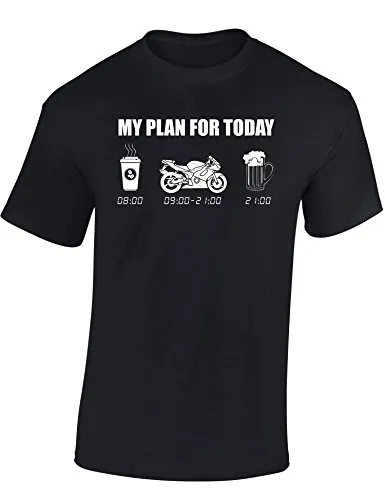 Baddery Biker T-Shirt Herren : My plan for Today - Motorrad Geschenke für Männer Tshirt - Motorradfahrer T Shirt - Motorradbekleidung Zubehör (Schwarz XL)