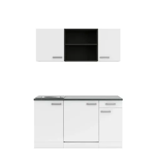 Singleküche Oslo 150 cm in Weiß Matt mit Kühlschrank und Einbauspüle