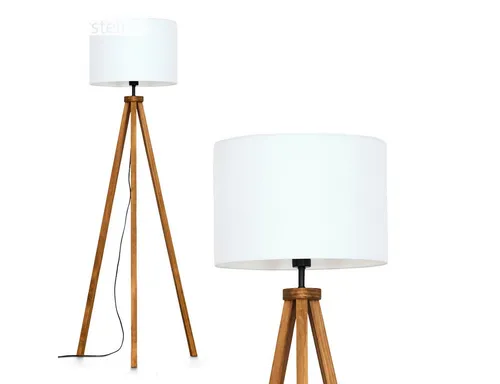 hofstein Stehlampe aus Holz und Stoff - Standleuchte im Boho-Style, 154 cm hoch mit Fußschalter und rundem Schirm (40 cm), ideal für Wohnzimmer, Schlafzimmer oder Flur.