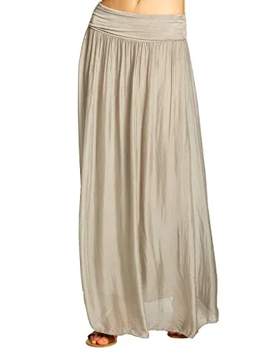 Caspar RO025 Damen Sommer Rock - Eleganter Maxirock in Taupe, Größe XS/S - Röcke für Damen: Wunderschöner, blickdichter Maxirock aus hauchzarter Viskose-Seidenmischung, ideal für Alltag und besondere Anlässe - Made in Italy.