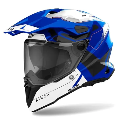 AIROH COMMANDER 2 REVEAL BLUE GLOSS XXL - Motorradhelm in Blau mit glänzender Oberfläche, ECE 22 06 zertifiziert für maximale Sicherheit und ideal für Offroad-Abenteuer.