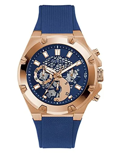 GUESS Herren Uhr GW0334G3 - Armbanduhren für Herren mit blauem Silikonarmband, 46 mm Edelstahlgehäuse und stilvollem Zifferblatt. Wasserdicht bis 30 m, ideal für den Alltag.
