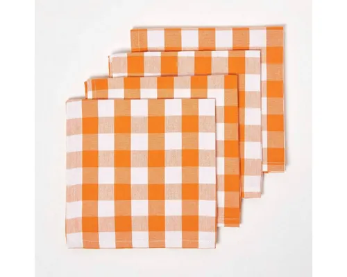Homescapes Stoffserviette 4er-Set Stoffservietten orange kariert – 45 x 45 cm, 100% Baumwolle