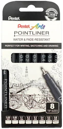 PentelArts Permanent Fineliner Pointliner 8er Set