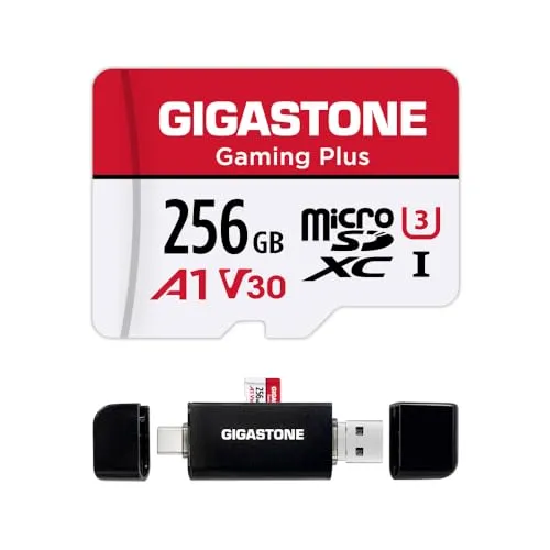 【Nur für Switch 1】 GIGASTONE 256GB Micro SD Karte mit USB Typ C Kartenleser, Gaming Plus, MicroSDXC Speicherkarte für Nintendo Switch 1, bis zu 100MB/s, UHS-I A1 U3 V30 C10 4K mit Adapter