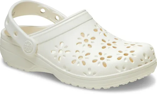 Crocs Unisex Kinder Classic Floral Cut Out Clog K Clog, Chalk, 28/29 EU - Clogs für Mädchen mit femininen Blumen-Aussparungen, unglaublich leicht und schnell trocknend, ideal für den Sommer und mit drehbarem Fersenriemen für eine sichere Passform.