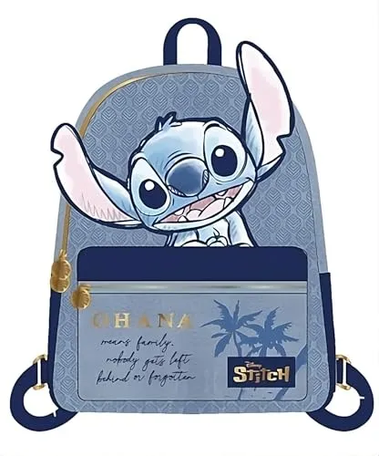 Cerdà Disney Lilo & Stitch Rucksack - Kunstleder - Motiv Stitch Ohana - Blau - Tagesrucksäcke mit hochwertiger Stickerei, wasserabweisendem Kunstleder und dicken, gepolsterten Schultergurten für optimalen Tragekomfort auf Reisen.