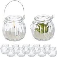 Relaxdays Windlicht 12er Set Glas Eisen Transparent Silber 13,5 cm x 8 cm