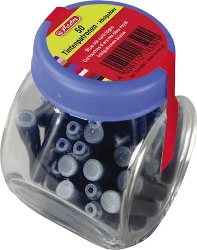 Herlitz Tintenpatronen im Glas 50 Stück, Standard, löschbar - Schreibutensilien: 50 löschbare Tintenpatronen im praktischen Glas, ideal für präzises Schreiben und kreative Projekte.