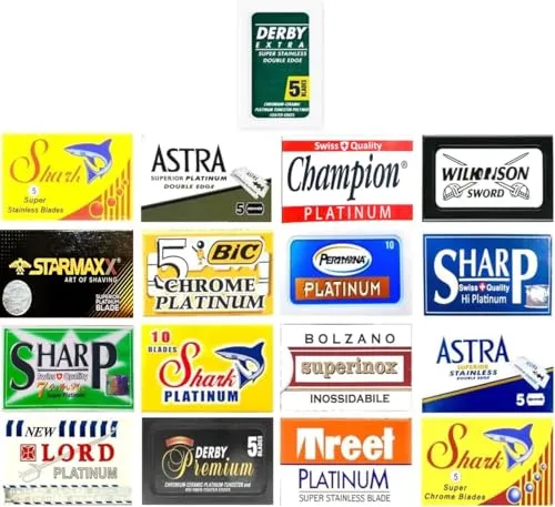 Qualität Double Edge Rasierklingen Sampler (17 verschiedene Marken: Astra, WiIkinson, Derby, Personna, Sharp, Shark) 100