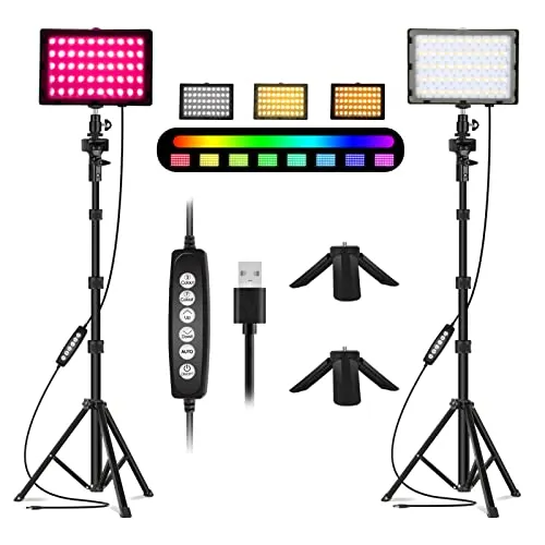 EMART 2-Pack Video Licht RGB, Videoleuchte LED USB mit Verstellbarem Stativ